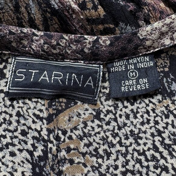 Vtg STARINA Women 90s Maxi Dress Sz M Brown Cottagecore Flowy Short Sleeve 75-19 - Picture 5 of 8